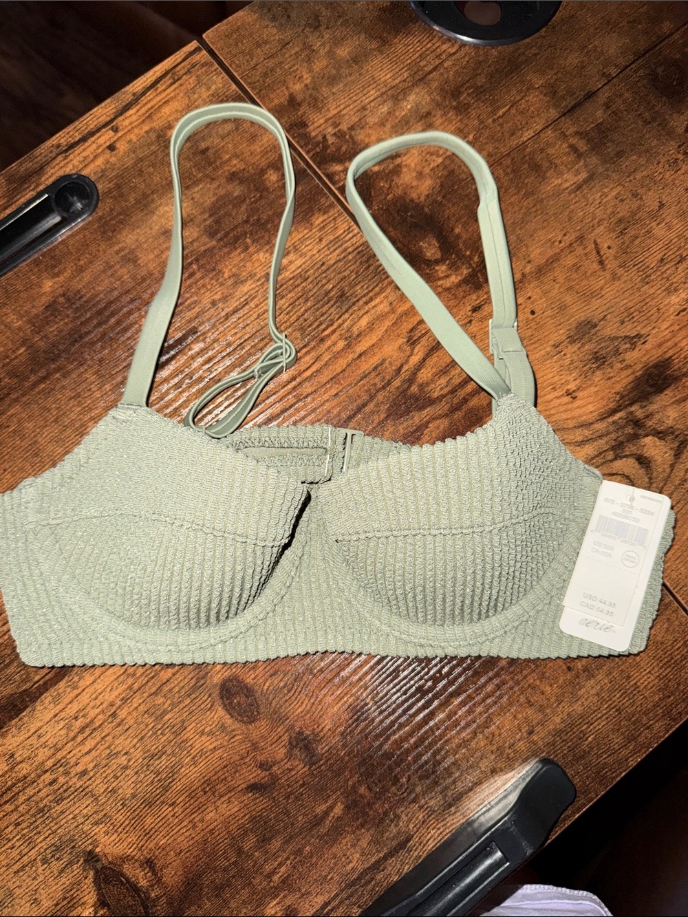 aerie Textured Sage Green Underwire Bralette with Adjustable Straps